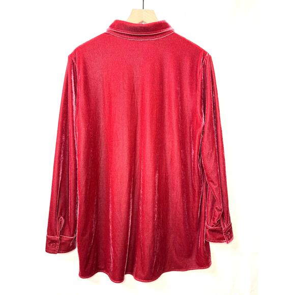 SOFT SURROUNDINGS Boyfriend Button Down Shirt Velour Tunic Length Size L Boho - Picture 4 of 9